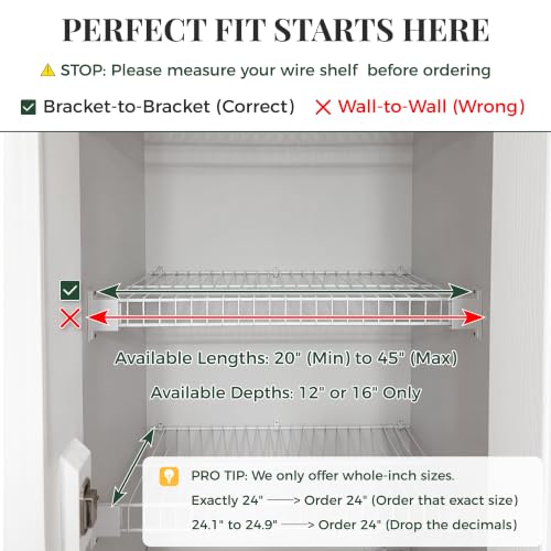 Solid Pine Wire Shelf Covers - 12 Inch Depth x 24 Inch Length, Tool-Free Pantry Rack (Variation: 12" D / 24" L)