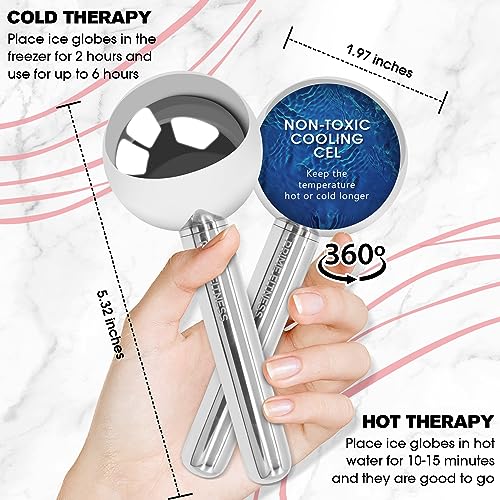 Ice Globes for Facials | Unbreakable Steel Cooling Roller | Cryo Sticks for Face | Massager for Face Neck & Eyes | Skin Care for Dark Circles, Puffiness, (STEEL 360 Rotating) (STELL l360 Rotating)