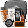 Sandalwood Beard Grooming Kit for Men - Travel Set with Oil & Balm, Toiletry Bag, Holiday Gift