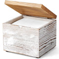 White Washed Wood Face Towel Holder with Lid - Dispenser for Vanity & Bathroom
