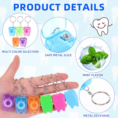 Landical 100 Pcs Mini Tooth-Shaped Dental Floss Keychains Bulk, Portable Oral Care, Mixed Colors