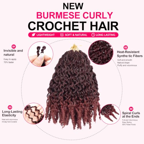 10 Inch Burmese Curly Crochet Hair for Black Women - Pre-Looped, Natural Look, 8 Packs