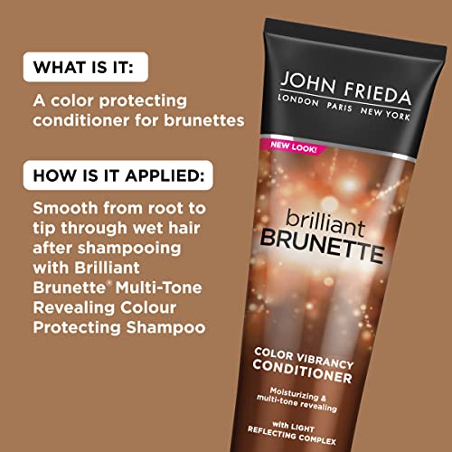 John Frieda Brilliant Brunette, Color Boosting Conditioner, Enhances and Protects Multi-Dimensional Tones, With Sweet Almond Oil to Rehydrate and Replenish Dry Hair, 8.45 Oz