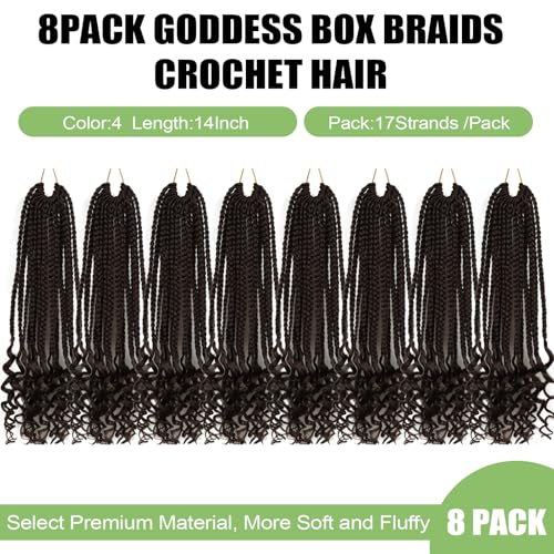 Chocolate Brown Goddess Box Braids Crochet Hair 14 Inch 8 Packs for Black Women