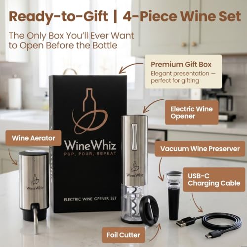 Electric Wine Opener & Aerator Set with Accessories - Rechargeable Automatic Corkscrew & Dispenser