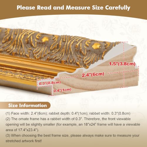 24x36 Gold Wood Canvas Frame for Art & Prints - Ornate Style