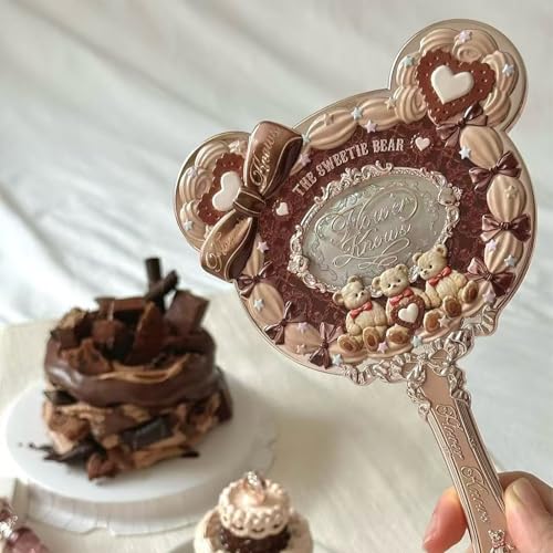 Flower Knows The Sweetie Bear Hand Mirror in Caramel Brown 8.5" L x 4" W