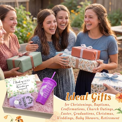 Inspirational Christian Gifts Set with Bible Verse Tumblers Socks Makeup Bags and Keychains