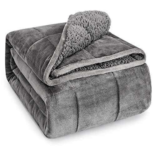 Wemore 20 lbs Grey Sherpa Fleece Weighted Blanket Queen 60x80 inches
