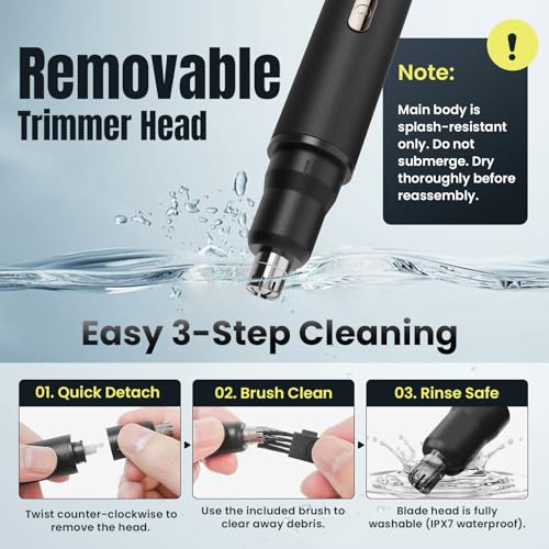3-in-1 Nose Hair Trimmer for Men & Women ? Electric Ear and Nose Hair Trimmer, Eyebrow Trimmer, USB-C Rechargeable Facial Hair Removal Device, Stainless Steel Blades, Digital LED Display