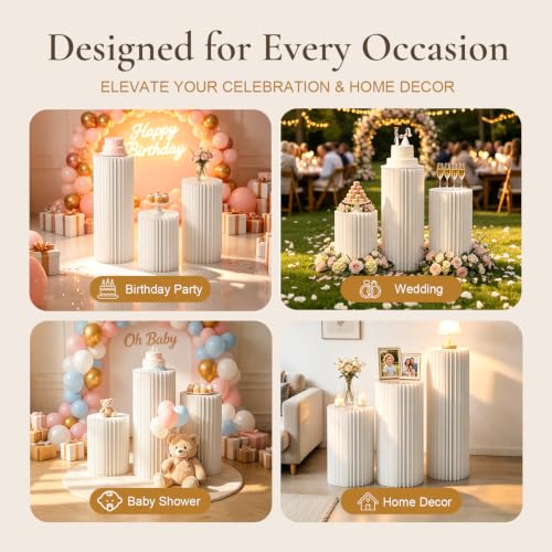 3Pcs Cylinder Stands for Party, Round Cardboard Pedestals with