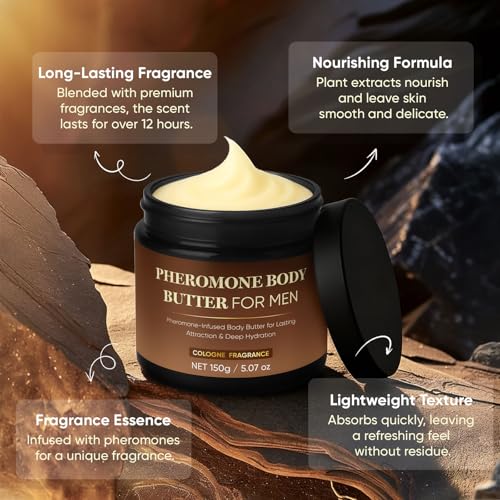 Pheromone Body Butter For Men | Cologned Skin Cream with Shea Butter, Cocoa Butter & Coconut Oil | Moisturizing, Long-Lasting Fragrance, Non-Greasy, Alcohol-Free, Vegan 5oz