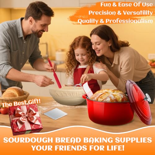 Red Enameled Cast Iron Dutch Oven Pot 5QT for Bread Baking with Lid - NZQXJXZ