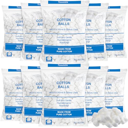 2000 Pcs Organic Soft Cotton Balls Bulk – Heigble 10 Bags, 200 per Bag