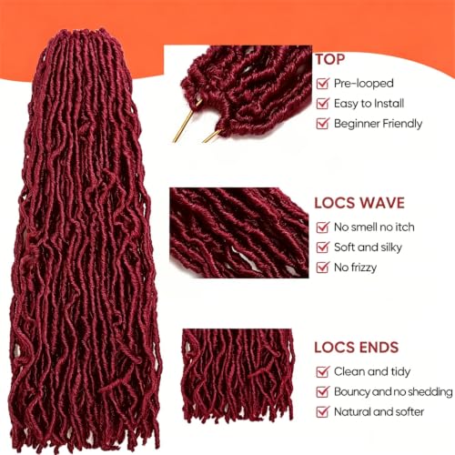 Faux Locs Crochet Hair Burgundy 20 Inch - 7 Pack Soft Locs for Women