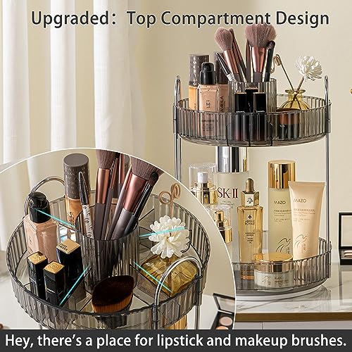 Shuang Qing 2-Tier Gray Rotating Makeup Organizer for Vanity & Skincare