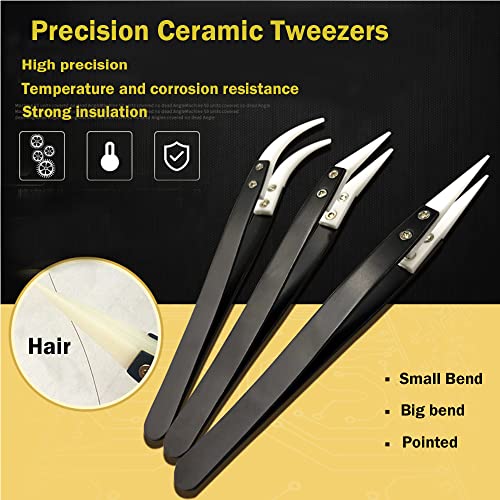 Utoolmart Straight Pointed Ceramic Tips Replaceable Heat Resistance Non-Conductive Heads for Ceramic Tweezers Black 4 Pairs