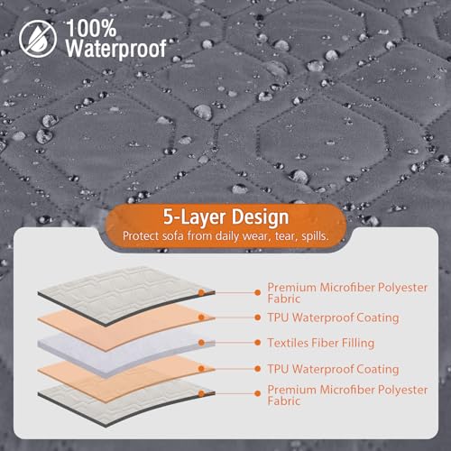 Dark Gray L Shaped Couch Cover - Waterproof Sectional Slipcover, Extra Large