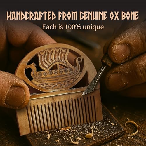 Viking Ox Bone Comb with Drakkar Longship Design - Pocket Beard & Hair Comb