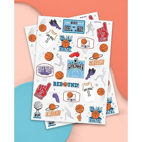 xo, Fetti Basketball Temporary Tattoo - 58 Foil Styles | Basketball Birthday Party Decorations, Party Favors, Boys + Girl Sports, Slam Dunk, Team Goodie Bag, MVP