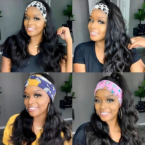 Natural Black Headband Wig 20 Inch Human Hair Body Wave for Black Women - Glueless & No Lace