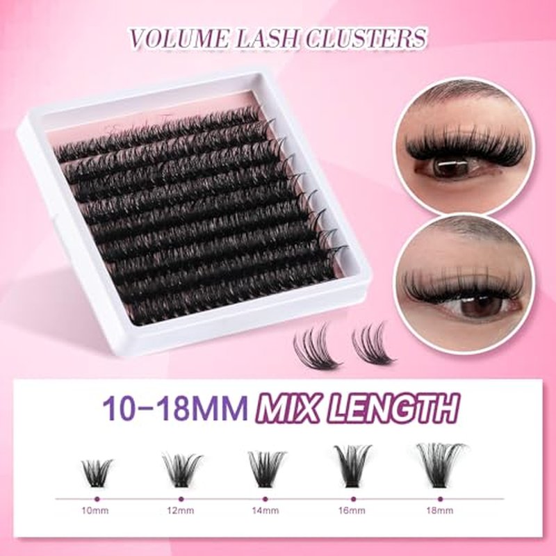 5 Styles Lash Clusters Kit, Mega/Volume/Full/Spike/Bottom Lashes Set, with Lash Bond&Seal, Remover, Tweezers & Tools, DIY Eyelash Extensions for Beginners & Pros, At-Home Salon Look