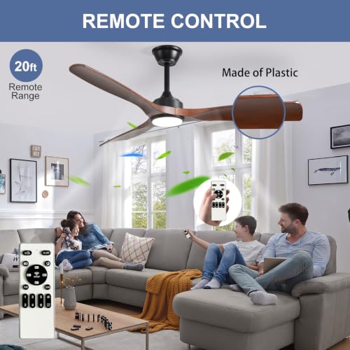 Walnut Color 52 Inch Outdoor Ceiling Fan with Light and Remote Control