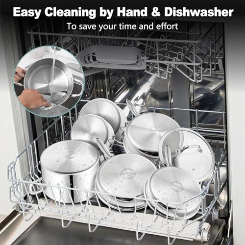 Stainless Steel Cookware Set of 10 - 6 Pots & Pans for All Stoves