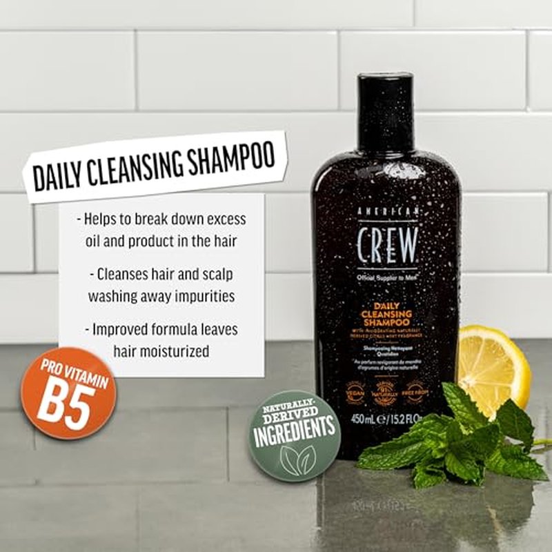 American Crew Shampoo for Men, Daily Cleanser, Naturally Derived, Vegan Formula, Citrus Mint Fragrance, 33.8 Fl Oz