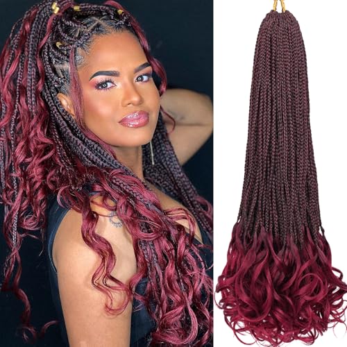 French Curl Crochet Braids - 22 Inch 8 Pack Goddess Box Braids for Women - Pre Looped Synthetic Hair (1B/BUG)