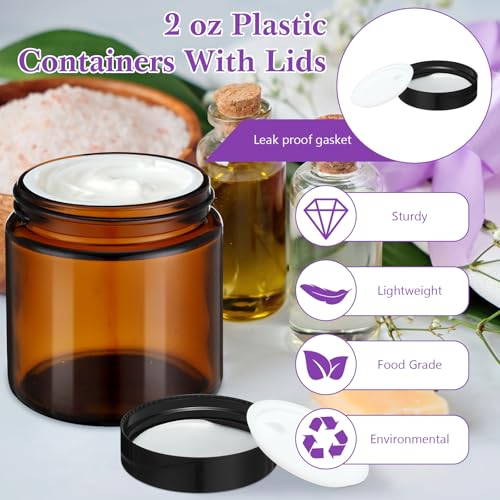KYMQLYW 50 Pack Amber Glass Jars 2 oz with Black Leakproof Lids for Cosmetics & Candle Making