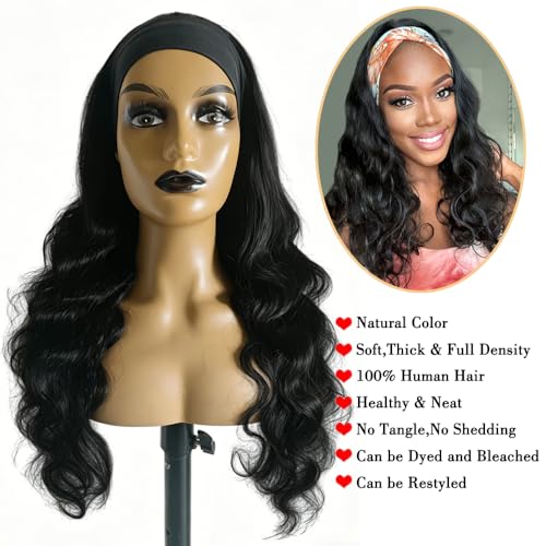 Black 18 Inch Body Wave Human Hair Headband Wig for Black Women - Glueless & Beginner Friendly