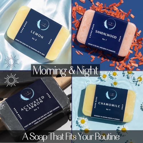 Men's Natural Exfoliating Bar Soap Pack of 4 – Sandalwood, Lemon, Charcoal & Chamomile