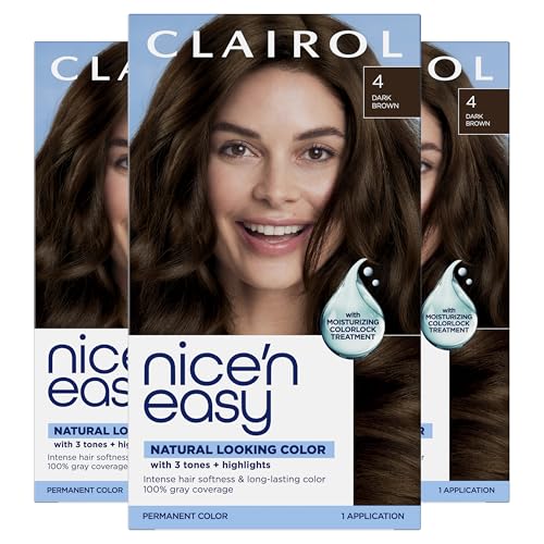 Clairol Nice'n Easy Permanent Hair Dye 4 Dark Brown - 3 Pack, 6.26 Fl Oz Each