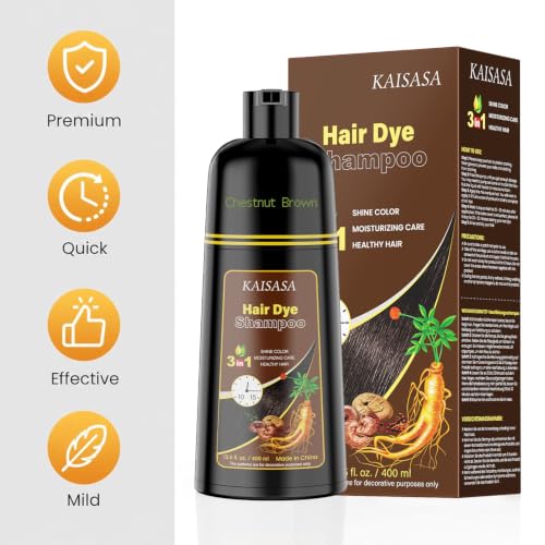 KAISASA Hair Dye Shampoo 3-in-1 for Gray Hair, Women & Men, Chestnut Brown