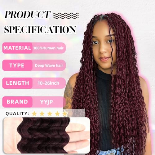 Burgundy Deep Wave Human Hair Braiding Bundles 14 Inch No Weft 50g - Boho Style