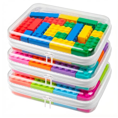 HOUYEE 3 Pack Clear Hard Shell Zipper Case,Hard Plastic Organizer Pouches for Toys Storage,Travel,Small Items,Makeup,Transparent & Waterproof Storage(Large)