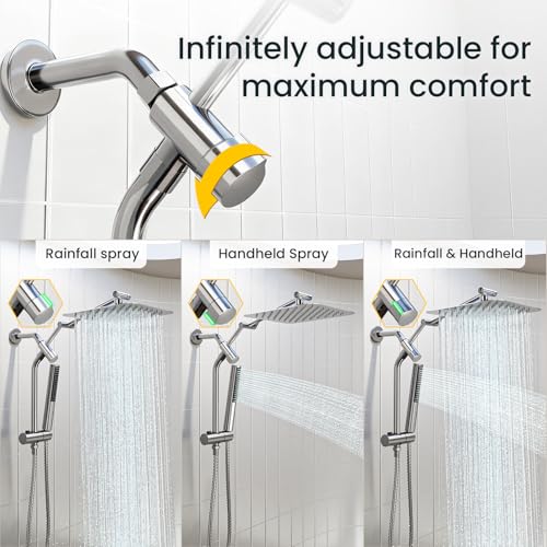 Veken 10-Inch Luxurious Rain Shower Head with Handheld & Extension Arm - Chrome - Mainstream Pick