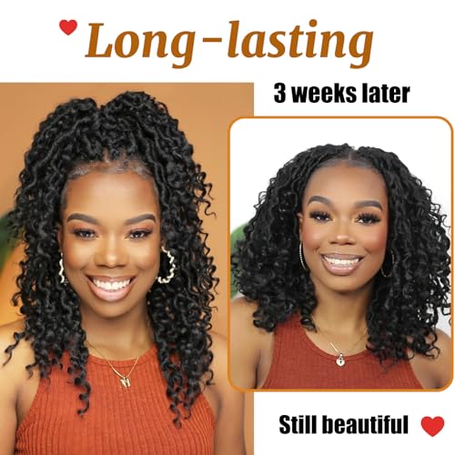 14 Inch Faux Goddess Locs Crochet Hair - Pre Looped Curly Ends for Black Women, 6 Packs (Variation: 1B)