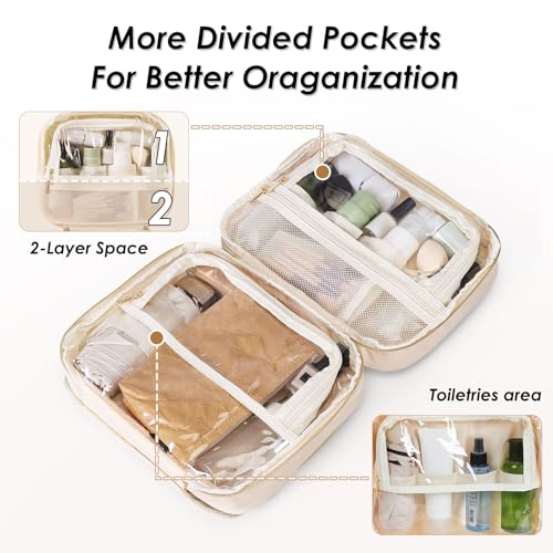 Beige Travel Toiletry Bag for Women, Hanging Cosmetic Organizer