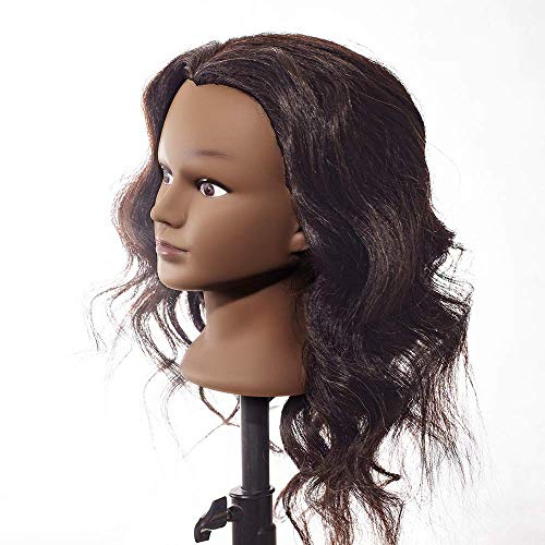 22-24 Inch Black 100% Real Hair Mannequin Head for Cosmetology Practice - Light Yaki & Kinky Straight, Includes Head & C-Clamp