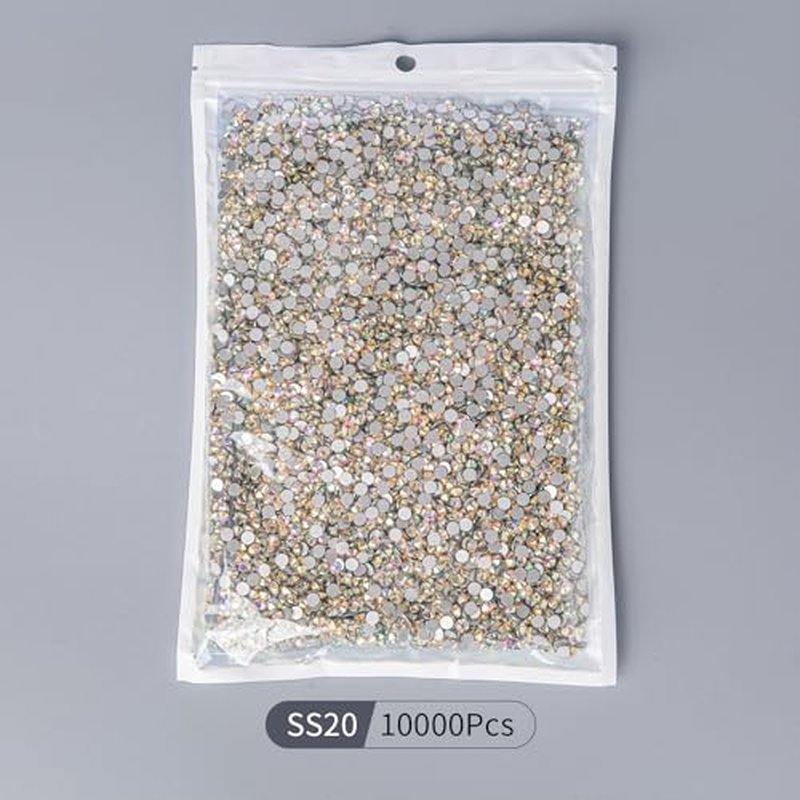 10000PCS Crystal AB Rhinestones Bulk, Flat Back Crystal Glass Stone Round Gems,SS20, 4.6-4.8mm