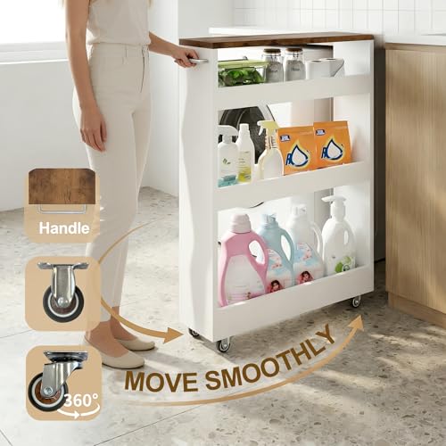 TEAMIX White 4-Tier Slim Rolling Storage Cart - Narrow Space Organizer