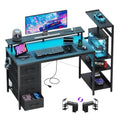 Carbon Fiber Black Gaming Desk 51 Inch with Drawers LED Lights & PC Stand