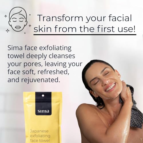 Exfoliating Washcloth Face & Body Scrub Towel - Japanese Exfoliating Towel with Hexagon Fibers, Body Scrubber with 2 Sides for Scrubbing & Washing (Black, 27cm x 35cm)