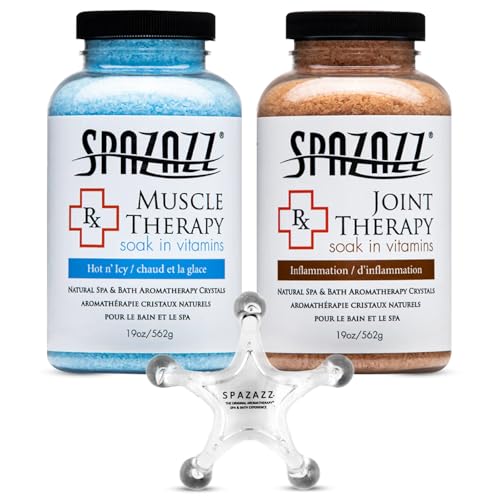 Spazazz RX Therapy Joint & Muscle Spa Salts with 5-Point Handheld Massager | Aromatherapy Bath Crystals