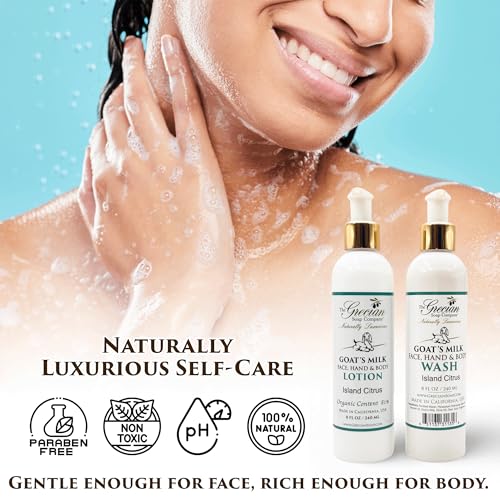 Goat Milk Body Lotion & Face & Body Wash Set - Island Citrus Scent, 8oz Each