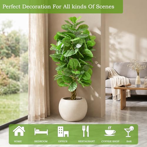 White 5FT Artificial Fiddle Leaf Fig Tree Indoor Outdoor Plant - Realistic Fake Tree
