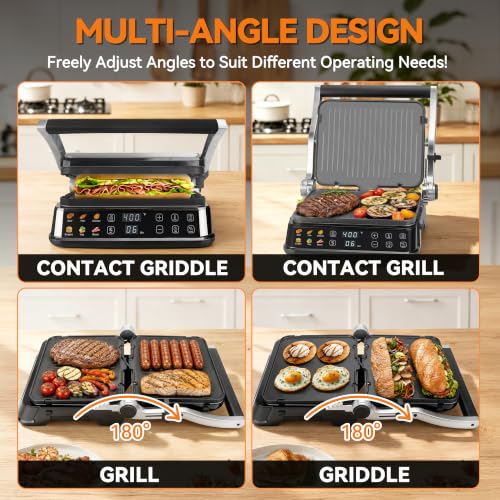Indoor Grill & Electric Griddle Combo - Stainless Steel, 6-in-1 with Removable Plates & Silicone Mold