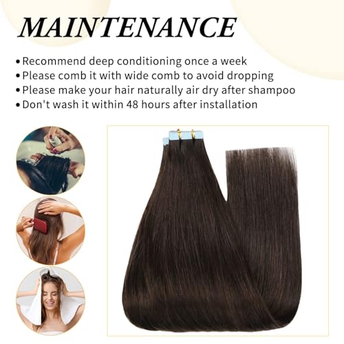 Dark Brown Tape-In Hair Extensions 22 Inch 20 Pieces Remy Human Hair - ZIYU